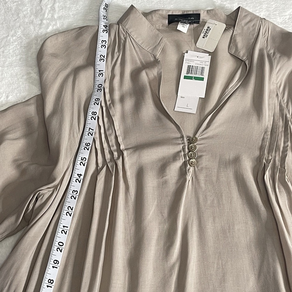 Spense Beige Large Top Front Pockets Button Sleeve Pleated Airy NWT 100% Viscose - Picture 10 of 12